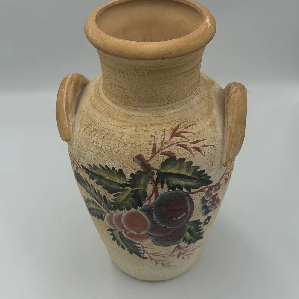 Ceramic Vase Home Decor Large Beige Fruit Hand Painted Rustic Tuscan 12